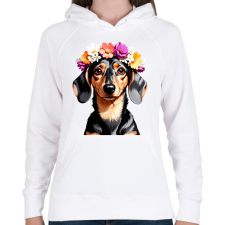 PRINTFASHION virágkoszorús tacsi - Női kapucnis pulóver - Fehér női pulóver, kardigán