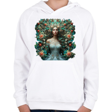 PRINTFASHION Virágok királynője - Gyerek kapucnis pulóver - Fehér