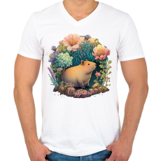PRINTFASHION Virágos capybara - Férfi V-nyakú póló - Fehér