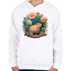 PRINTFASHION Virágos capybara - Gyerek kapucnis pulóver - Fehér
