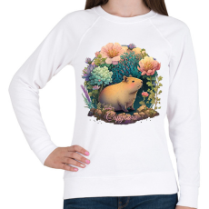 PRINTFASHION Virágos capybara - Női pulóver - Fehér