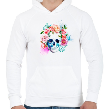 PRINTFASHION Virágos Koponya - Férfi kapucnis pulóver - Fehér férfi pulóver, kardigán
