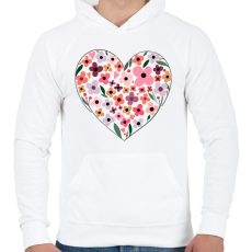 PRINTFASHION Virágos szív - Férfi kapucnis pulóver - Fehér