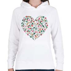 PRINTFASHION Virágos szív  - Női kapucnis pulóver - Fehér