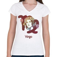 PRINTFASHION Virgo színes - Női V-nyakú póló - Fehér