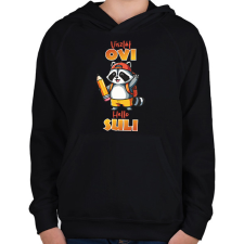 PRINTFASHION Viszlát Ovi Hello suli mosómedve - Gyerek kapucnis pulóver - Fekete gyerek pulóver, kardigán