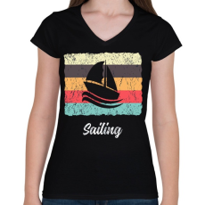 PRINTFASHION Vitorlázás - Női V-nyakú póló - Fekete