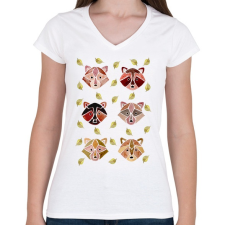 PRINTFASHION Vízfesték mosómedvék - Női V-nyakú póló - Fehér női póló