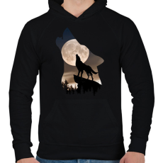 PRINTFASHION Vonyító farkas - Férfi kapucnis pulóver - Fekete