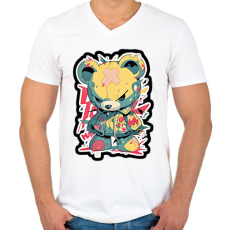 PRINTFASHION Voodoo maci - Férfi V-nyakú póló - Fehér