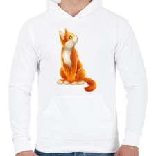 PRINTFASHION Vörös cica - Férfi kapucnis pulóver - Fehér férfi pulóver, kardigán