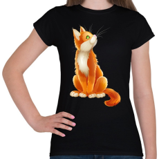 PRINTFASHION Vörös cica - Női póló - Fekete