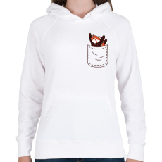 PRINTFASHION Vörös panda zsebben - Női kapucnis pulóver - Fehér