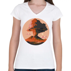 PRINTFASHION Vulkánkitörés - Női V-nyakú póló - Fehér