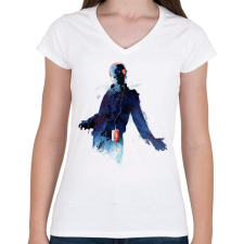 PRINTFASHION Walkmandead - Női V-nyakú póló - Fehér női póló