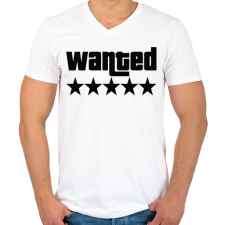 PRINTFASHION WANTED ★★★★★ (GTA) - Férfi V-nyakú póló - Fehér férfi póló
