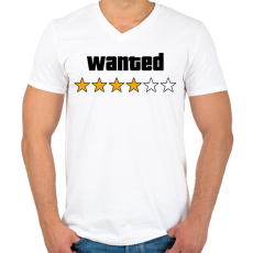 PRINTFASHION Wanted Level 4 - Férfi V-nyakú póló - Fehér