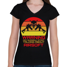 PRINTFASHION Warning airsoft - Női V-nyakú póló - Fekete