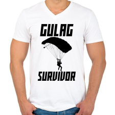 PRINTFASHION Warzone: Gulag Survivor - Férfi V-nyakú póló - Fehér férfi póló