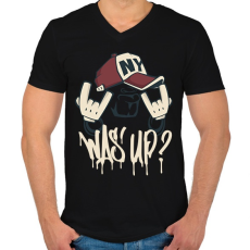 PRINTFASHION Was up? - Férfi V-nyakú póló - Fekete