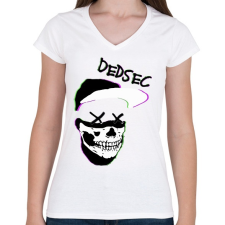 PRINTFASHION Watch Dogs: DEDSEC - Női V-nyakú póló - Fehér női póló