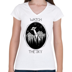PRINTFASHION Watch the sky - Női V-nyakú póló - Fehér