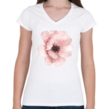 PRINTFASHION Watercolor Flower - Női V-nyakú póló - Fehér női póló