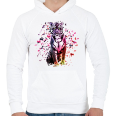 PRINTFASHION watercolor tigris - Férfi kapucnis pulóver - Fehér