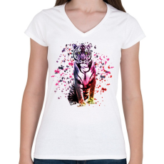 PRINTFASHION watercolor tigris - Női V-nyakú póló - Fehér