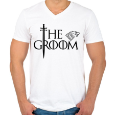 PRINTFASHION Wedding is coming - The groom - Férfi V-nyakú póló - Fehér férfi póló