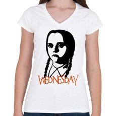 PRINTFASHION Wednesday Addams - Női V-nyakú póló - Fehér
