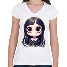 PRINTFASHION Wednesday Addams - Női V-nyakú póló - Fehér