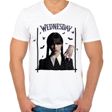 PRINTFASHION Wednesday és Izé - Férfi V-nyakú póló - Fehér