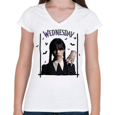 PRINTFASHION Wednesday és Izé - Női V-nyakú póló - Fehér