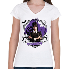 PRINTFASHION Wednesday firka - Női V-nyakú póló - Fehér