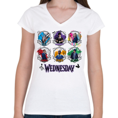 PRINTFASHION Wednesday friends firka - Női V-nyakú póló - Fehér