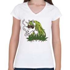 PRINTFASHION WeedCorn - Női V-nyakú póló - Fehér