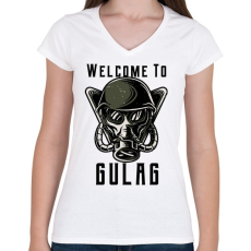 PRINTFASHION Welcome to Gulag - Női V-nyakú póló - Fehér