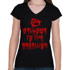 PRINTFASHION Welcome To The Rebellion - Női V-nyakú póló - Fekete