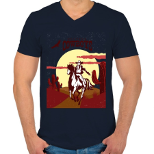 PRINTFASHION Western Cowboys - Férfi V-nyakú póló - Sötétkék férfi póló