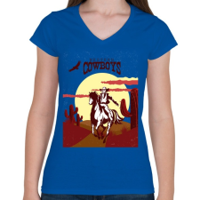 PRINTFASHION Western Cowboys - Női V-nyakú póló - Királykék női póló