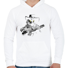 PRINTFASHION Western gitáros macska - Férfi kapucnis pulóver - Fehér férfi pulóver, kardigán
