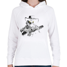 PRINTFASHION Western gitáros macska - Női kapucnis pulóver - Fehér női pulóver, kardigán