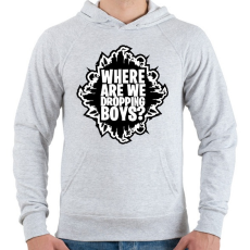 PRINTFASHION Where are we dropping boys - Fortnite - Férfi kapucnis pulóver - Sport szürke