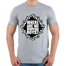 PRINTFASHION Where are we dropping boys - Fortnite - Férfi póló - Sport szürke férfi póló