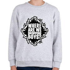 PRINTFASHION Where are we dropping boys - Fortnite - Gyerek pulóver - Sport szürke gyerek pulóver, kardigán