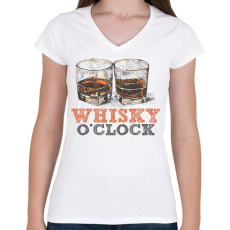 PRINTFASHION Whisky o'clock - Női V-nyakú póló - Fehér