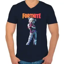 PRINTFASHION White teddy bear Fortnite - Férfi V-nyakú póló - Sötétkék férfi póló