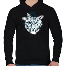 PRINTFASHION White tiger - Férfi kapucnis pulóver - Fekete