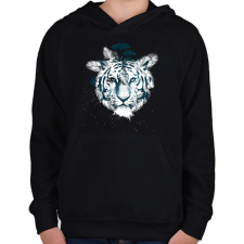 PRINTFASHION White tiger - Gyerek kapucnis pulóver - Fekete gyerek pulóver, kardigán